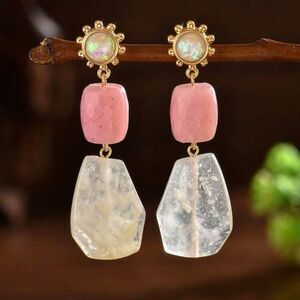 Pink and White Dangle Earrings A1259